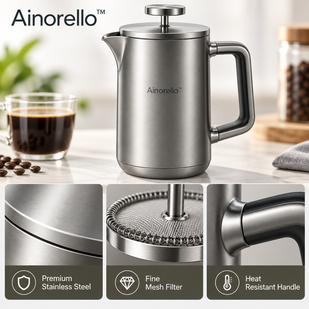 Ainorello™ Double-Wall Stainless Steel French Press materials