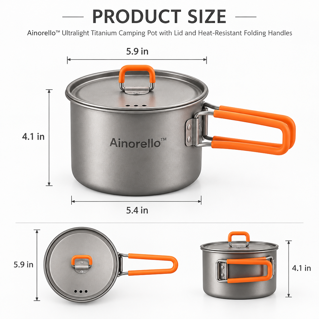 Ainorello™ Ultralight Titanium Camping Pot dimensions