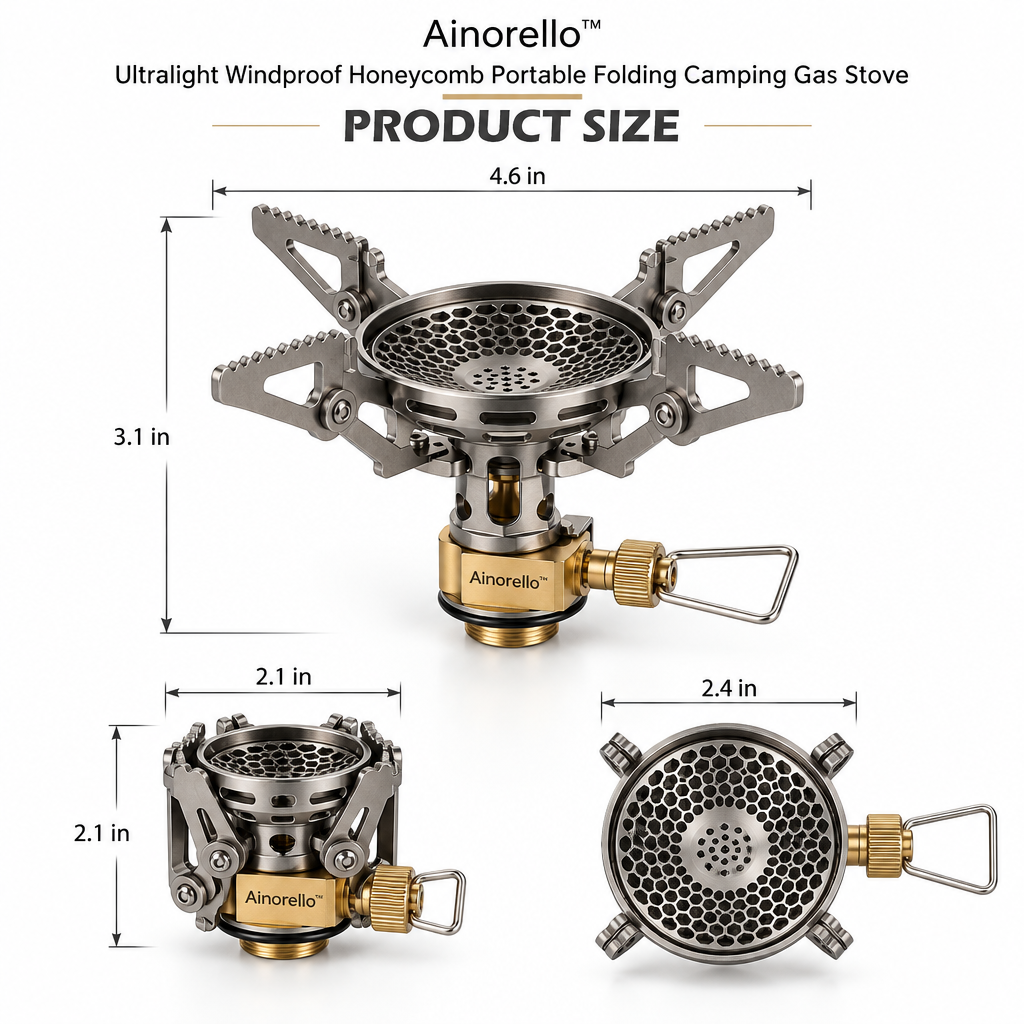 Ainorello™ Windproof Folding Camping Gas Stove dimensions