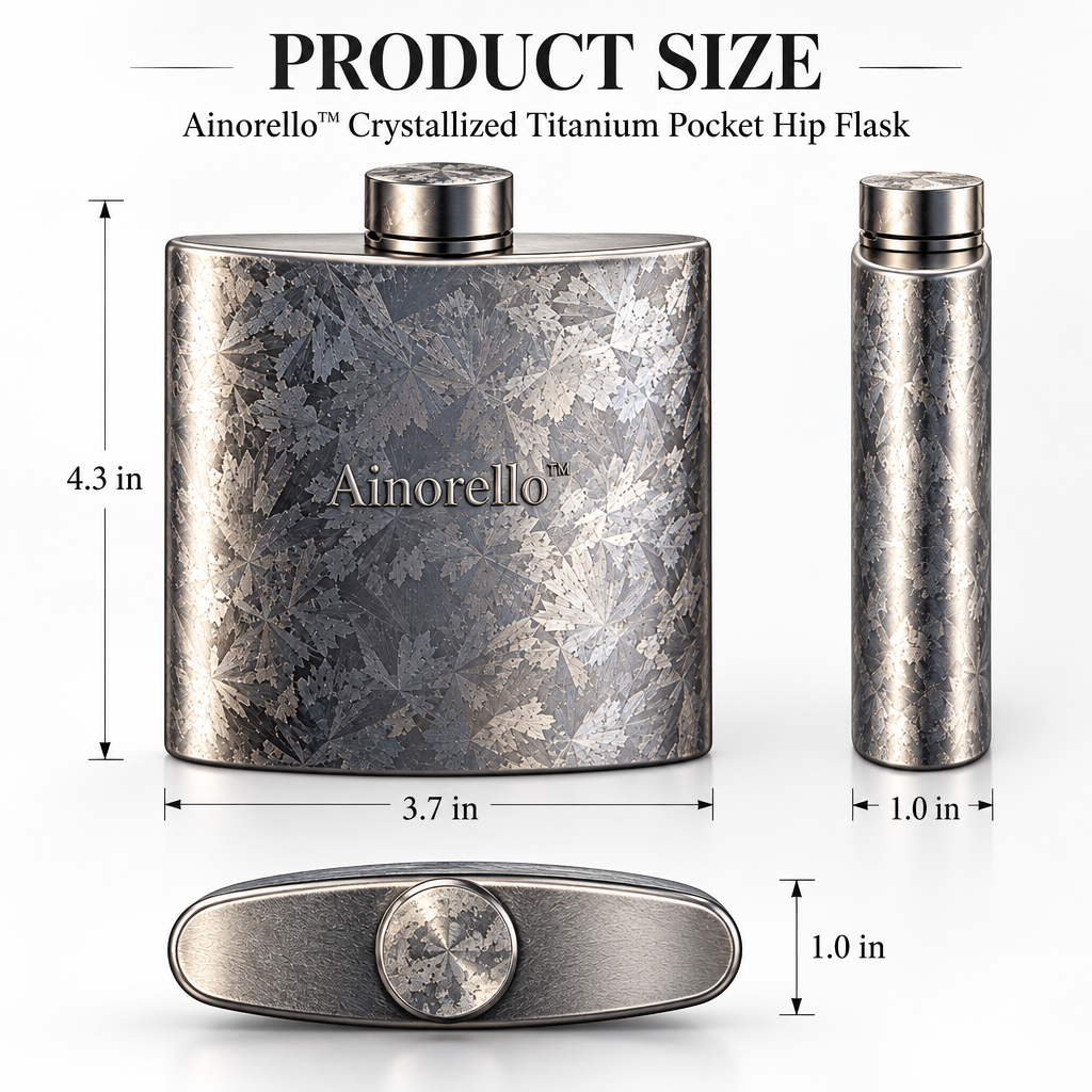 Ainorello™ Crystallized-Metal Pocket Hip Flask dimensions