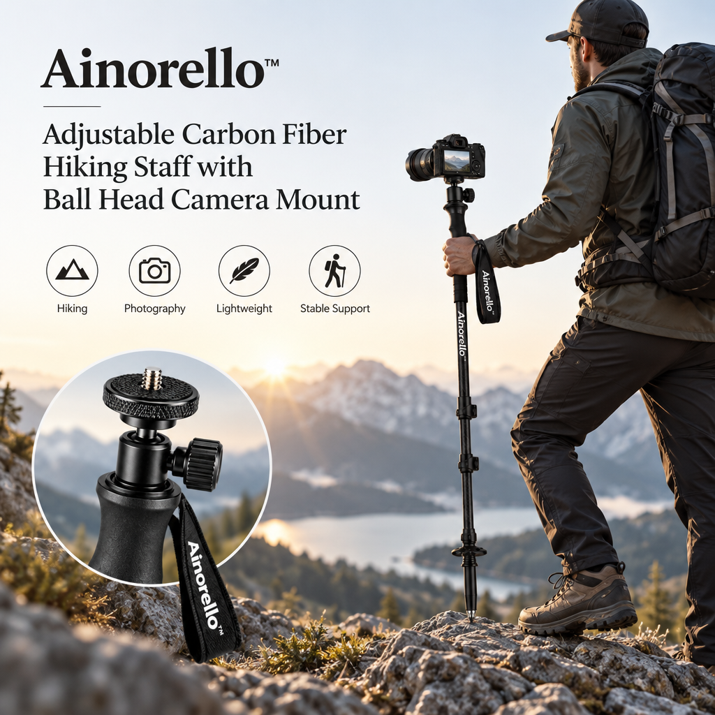 Ainorello™ Carbon Fiber Hiking Staff with Camera Mount brand hero