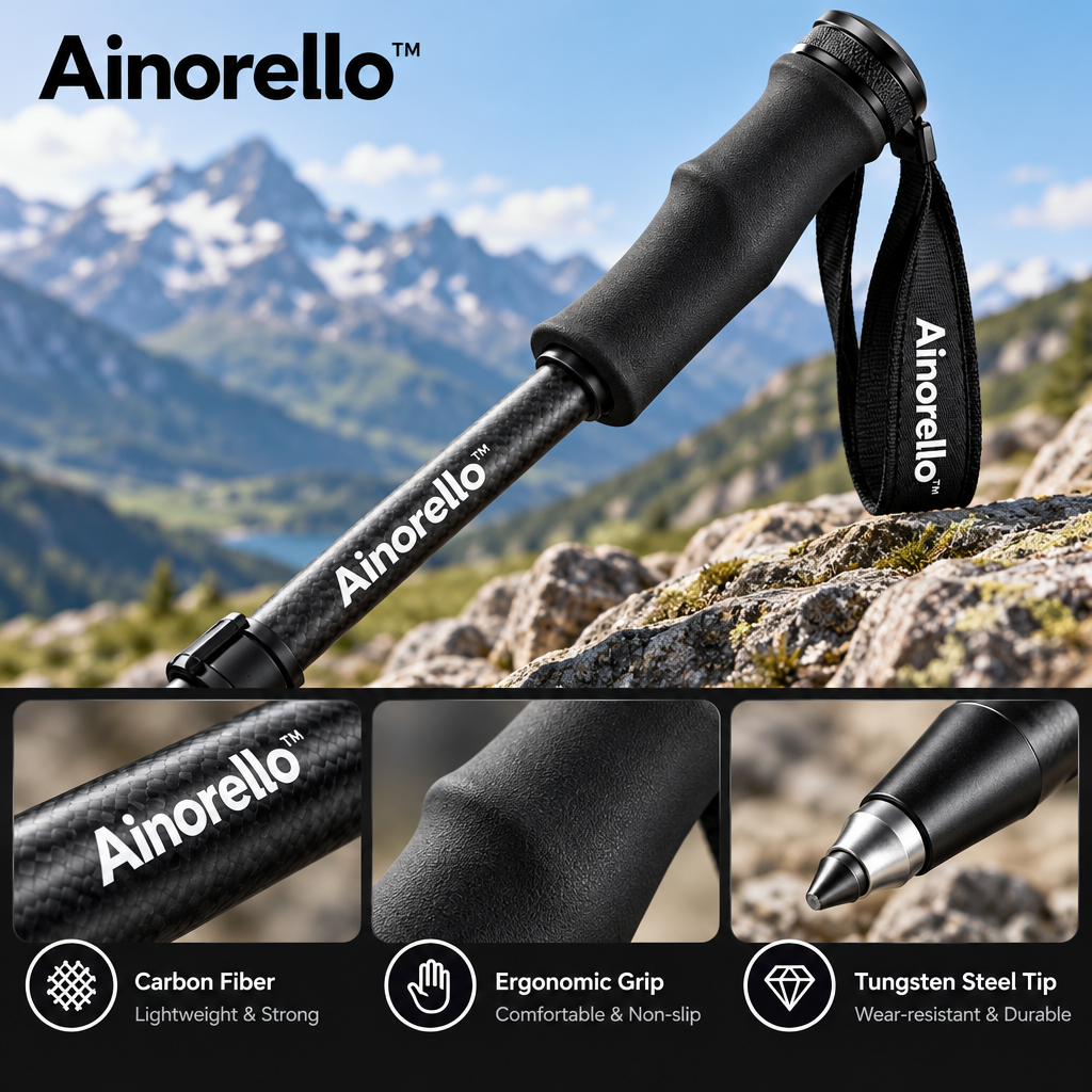 Ainorello™ Carbon Fiber Hiking Staff with Camera Mount materials