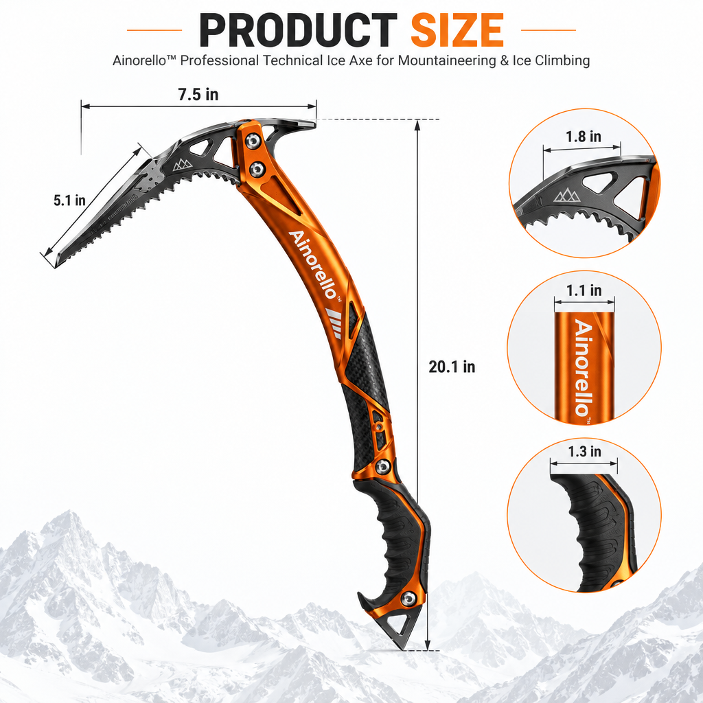 Ainorello™ Technical Mountaineering Ice Axe dimensions