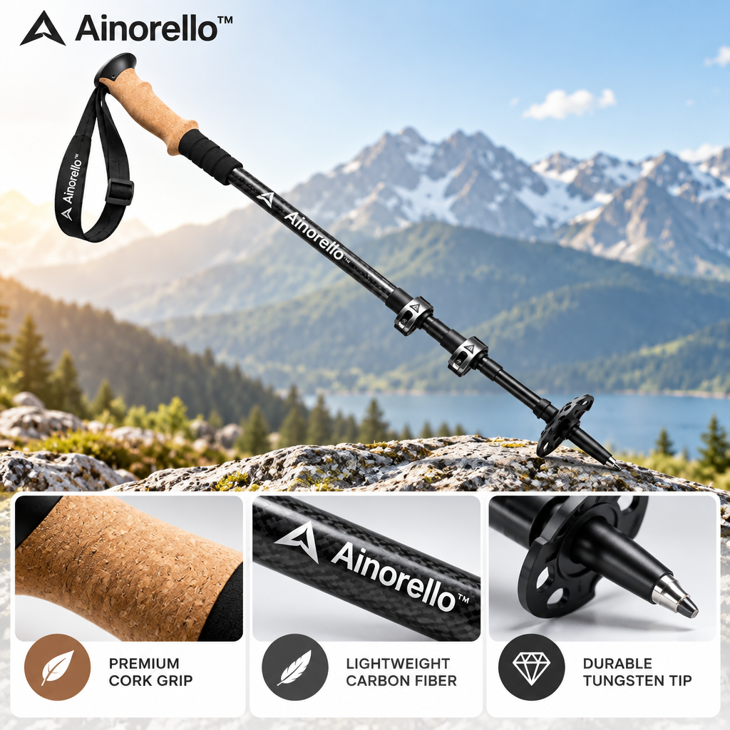 Ainorello™ Carbon Fiber Trekking Pole with Cork Grip materials