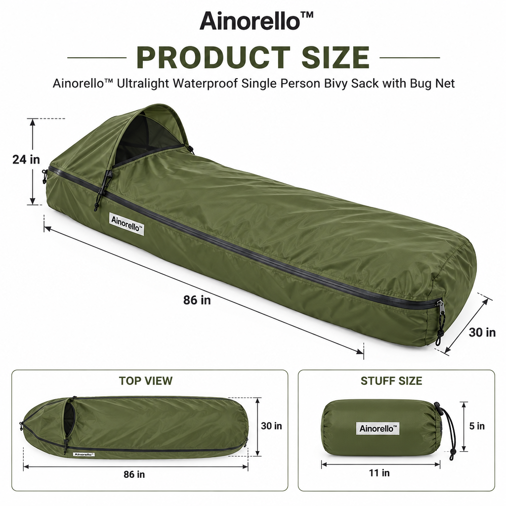 Ainorello™ Ultralight Single-Person Bivy with Bug Net dimensions