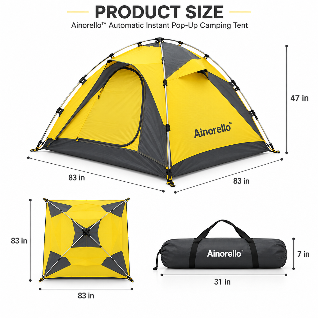 Ainorello™ Automatic Instant Pop-Up Camping Tent dimensions