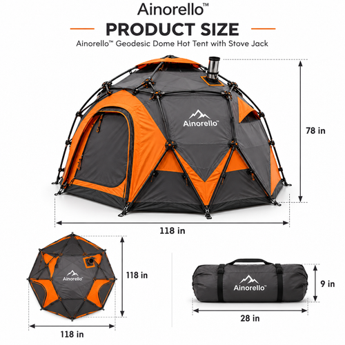 Ainorello™ Geodesic Dome Hot Tent with Stove Jack dimensions